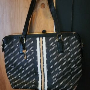 Fossil Black and Cream Striped Tote Bag